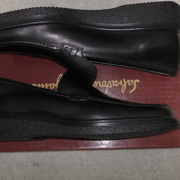 Vintage Salvatore Ferragamo Black Calf Leather Square Toe Loafers Mens 10.5 D main image 4